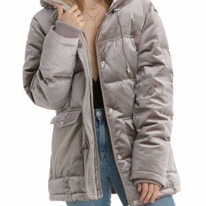 Avec Les Filles Silver Velvet Oversized Down Coat